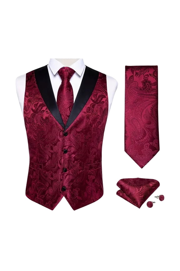 Mens Medieval Punk Vest Single Breasted V-Neck Fashion Casual Suit Vest Top Red