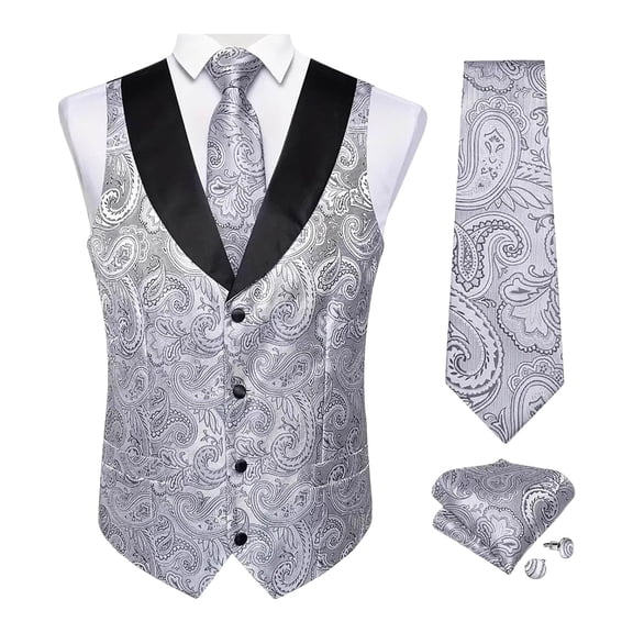 RYDCOT Mens Medieval Punk Vest Single Breasted V-Neck Fashion Casual Suit Vest Top Silver