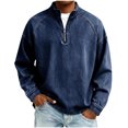 thumbnail image 1 of RYDCOT Mens Oversized Quarter Zip Cotton Jean Sweatshirt Half Zipper Heavyweight Acid Wash Distressed Denim Sweatshirts Pullover Dark Blue, 1 of 6