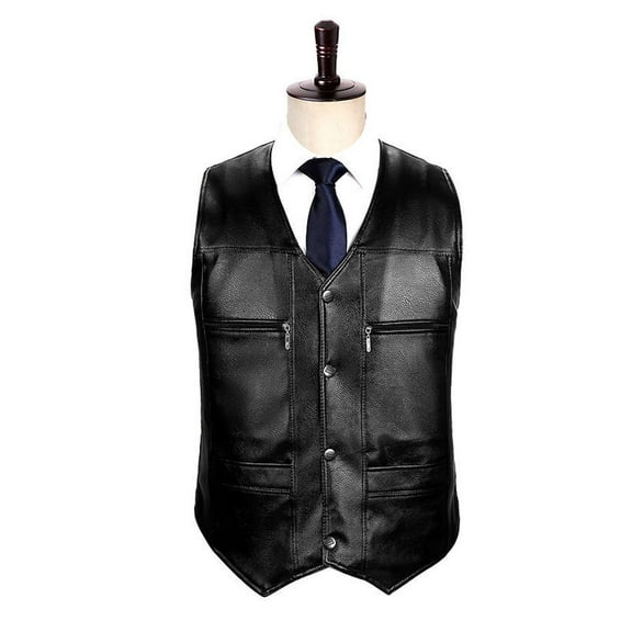 RYDCOT Mens PU Leather Warm Casual Vests Casual Western Cowboy Vest V-neck Jacket Lightweight Slim Fit Jacket Black