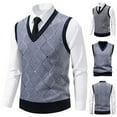 thumbnail image 1 of RYDCOT Mens Plaid British Style Argyle Sweater Vests Classic V-Neck Knitwear Sleeveless Pullover Fall Winter Warm Tank Tops Gray, 1 of 9