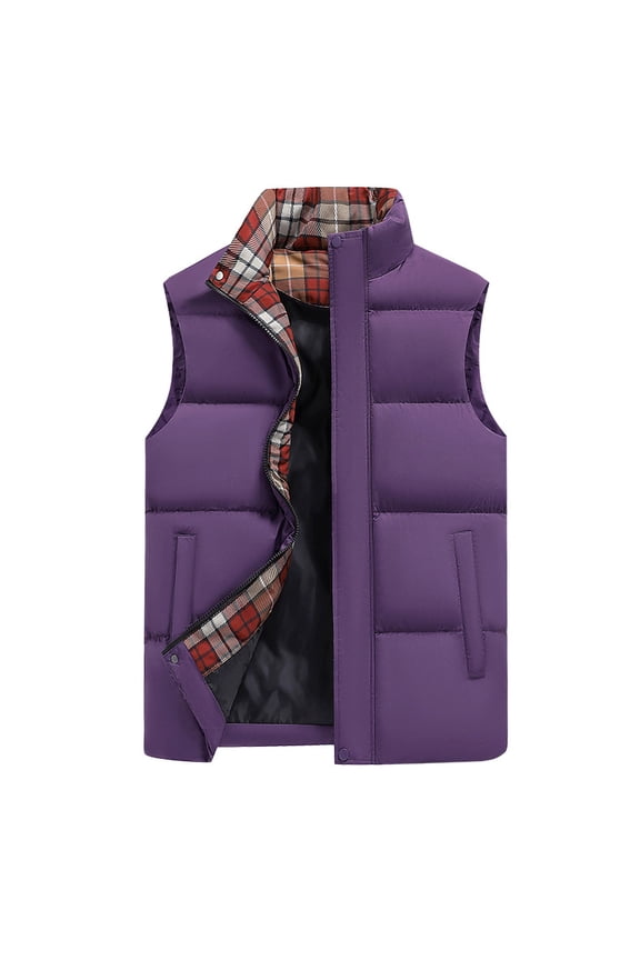 Mens Puffer Vest Quilted Outerwear Winter Warm Down Puffy Cotton Bubble Vests Lightweight Water-Resistant Casual Padded Jacket Purple