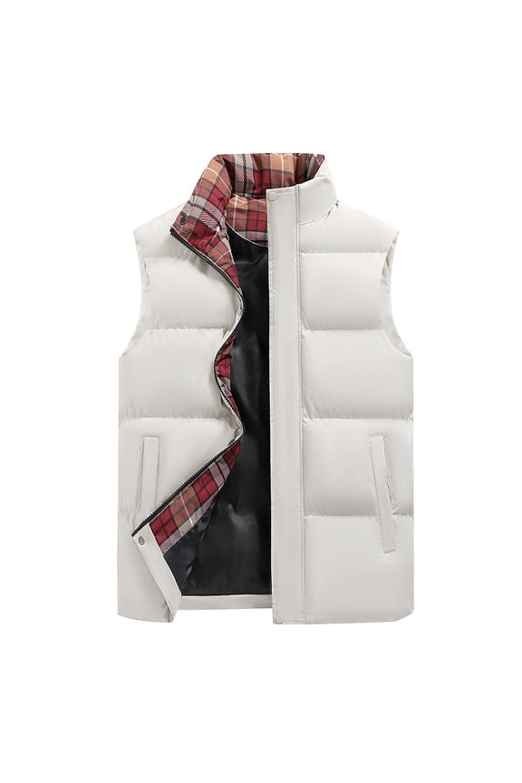 Mens Puffer Vest Quilted Outerwear Winter Warm Down Puffy Cotton Bubble Vests Lightweight Water-Resistant Casual Padded Jacket White
