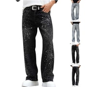 RYDCOT Mens Rhinestone Jeans Vintage Baggy Sparkly Pearl Bling Jeans Chic Wide Leg Denim Pants for Womens Y2K Grunge Clothes Blue