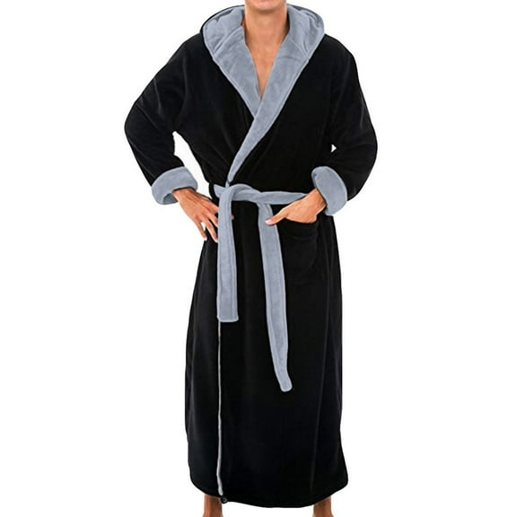 RYDCOT Mens Robe with Hood Soft Large Size Length Long House Coat Bathrobe, Pajama, Sleeping Robe Black