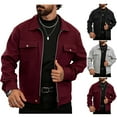 thumbnail image 1 of RYDCOT Mens Sai Jacket Military Full Zip Woollen Cargo Jacket Windproof Multi Pockets Outdoor Field Coat Wine, 1 of 7