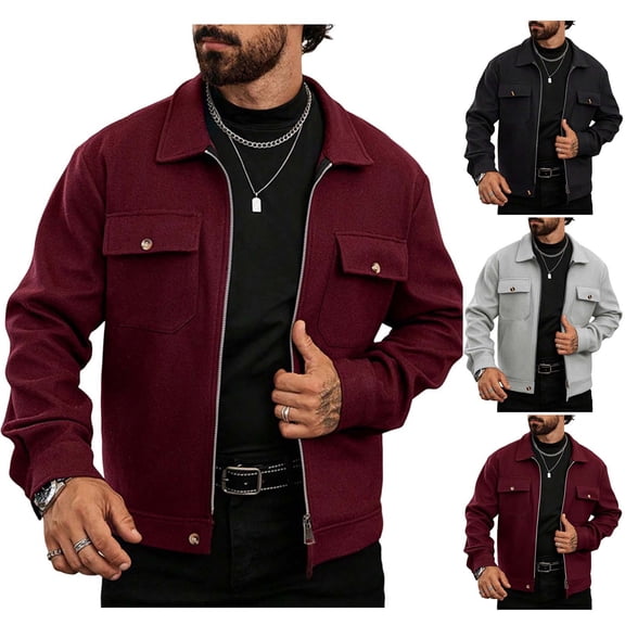 RYDCOT Mens Sai Jacket Military Full Zip Woollen Cargo Jacket Windproof Multi Pockets Outdoor Field Coat Wine