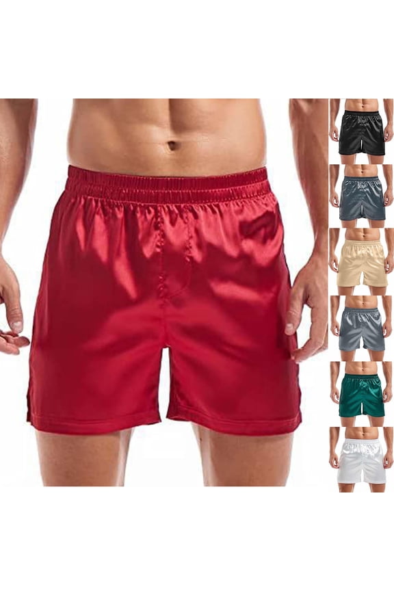 Mens Satin Boxer Shorts Silk Pajama Bottom Lounge Sleep Shorts for Men White