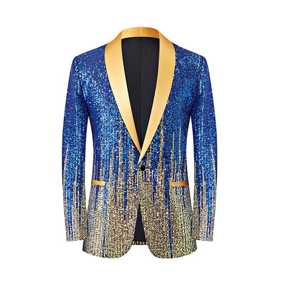 RYDCOT Mens Sequins Blazer Sparkle Dress Suit Jacket Cocktails Shiny Metallic Disco Dance Party Tuxedo Homecoming Blue