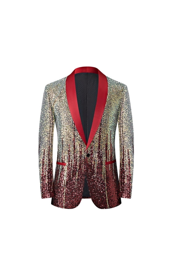 Mens Sequins Blazer Sparkle Dress Suit Jacket Cocktails Shiny Metallic Disco Dance Party Tuxedo Homecoming Red