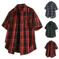 thumbnail image 1 of RYDCOT Mens Short Sleeve Button Down Plaid Shirts Soft Breathable Summer Vintage Regular Fit Lightweight Men's Casual Shirt Red, 1 of 6