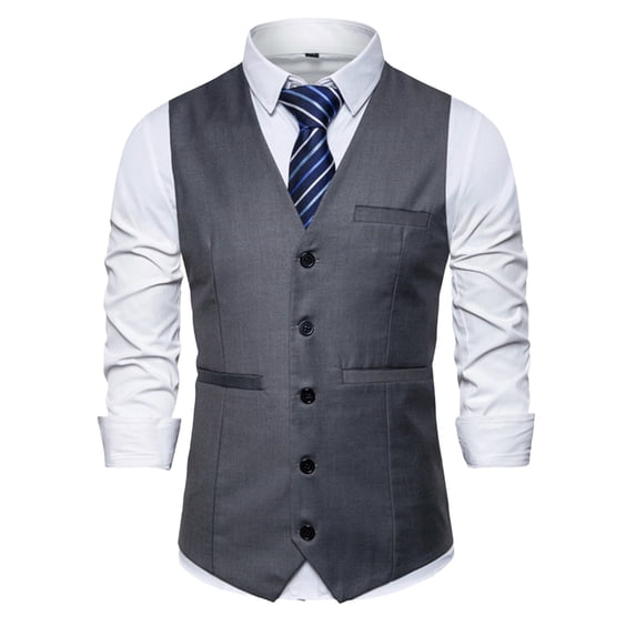RYDCOT Mens Slim Fit Suit Vests V-Neck Casual Vest Dress for Men formal Business Tuxedo Wedding Vests Men's Waistcoat Dark Gray