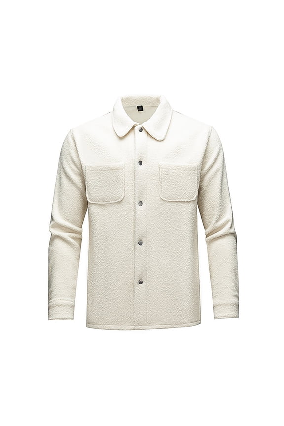 Mens Softshell Shirt Jacket - Polar Fleece Button Down Shirt Jacket Collared Wind Resistant Insulated Mens Shacket White