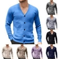thumbnail image 1 of RYDCOT Mens Solid Color Cardigan Sweater Casual V Neck Button Cardigan Knitted Winter Sweaters Purple XS(XS), 1 of 7
