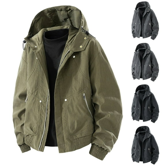 RYDCOT Mens Solid Color Casual Jacket Lightweight Hooded Zipper Cardigan Outdoor Comfort Activities Coat Gray XL(XL)