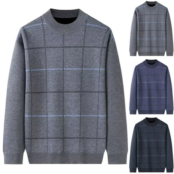 RYDCOT Mens Solid Color Sweater Crewneck Warm Casual Knitted Sweater Top Long Sleeve Knitted Sweaters Navy