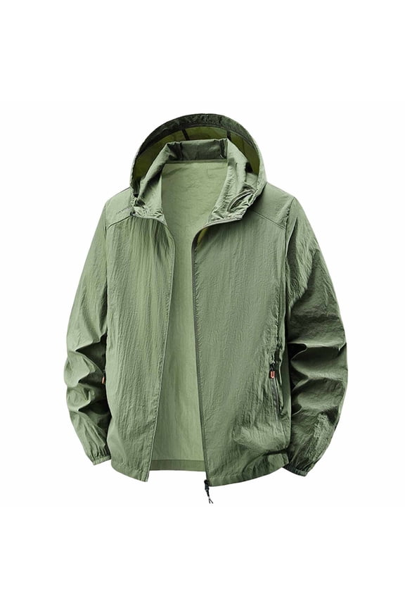 Mens Spring Summer Lightweight Windbreaker Jacket Waterproof Rain Jacket with Hood Soft Shell Outdoor Jacket Army Green
