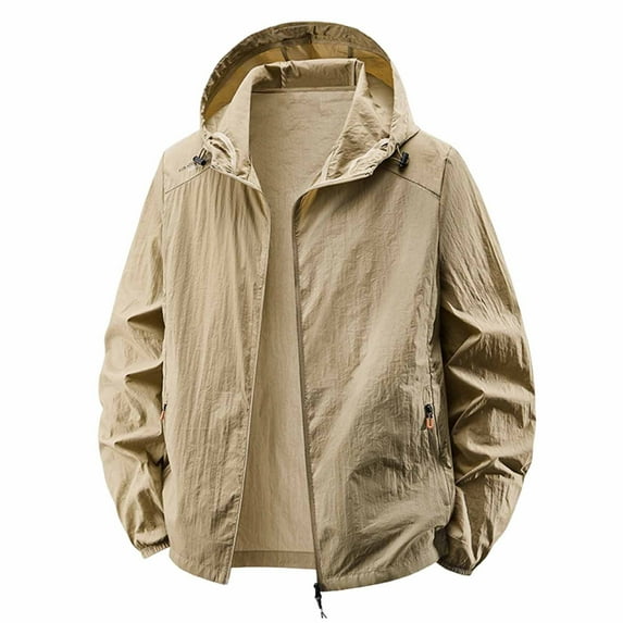 RYDCOT Mens Spring Summer Lightweight Windbreaker Jacket Waterproof Rain Jacket with Hood Soft Shell Outdoor Jacket Khaki