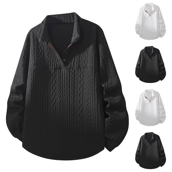RYDCOT Mens Stand Collar Pullover Knitted Sweaters Henley Sweater Cable Knitted Solid Twisted thermal Sweaters with Buttons for Men (Big and Tall) White