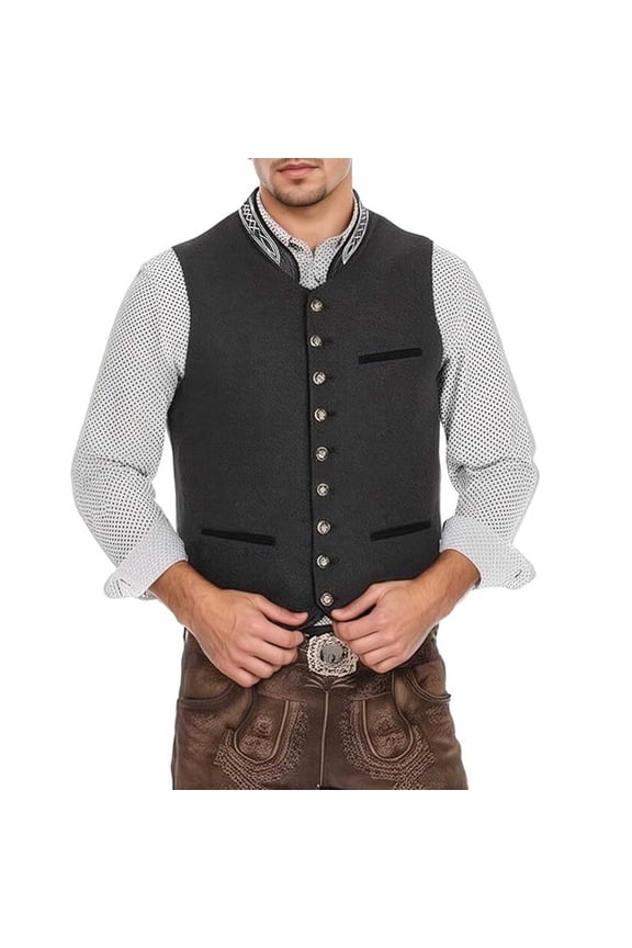 Mens Suit Dress Vest Waistcoat Tweed Retro V Neck Wool Herringbone for Prom Classic Oktoberfest Gray