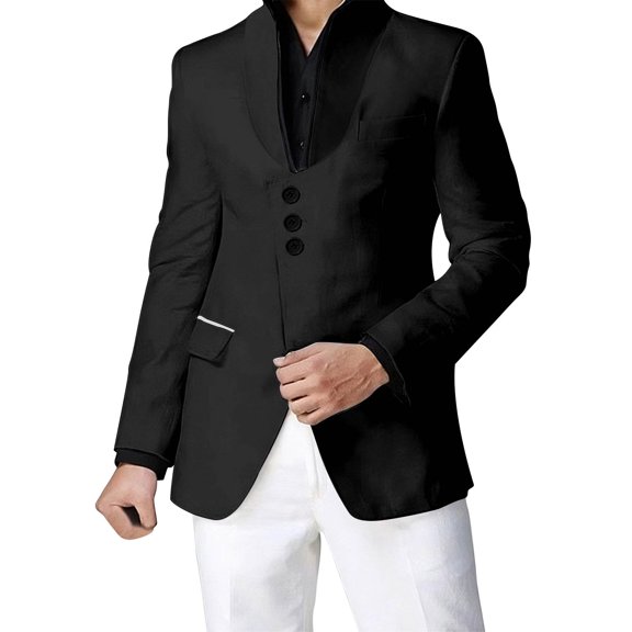 RYDCOT Mens Suit Jackets Fashionable Casual Stand up Collar Top Button Slim Fit Suit Sport Coats with Pockets for Wedding Prom Party Black