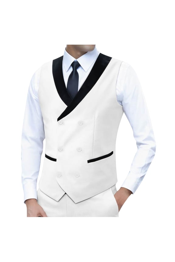 Mens Suit Vest Sleeveless Jacket Slim Fit Temperament V-Neck Solid Color Waistcoat Dress formal Business Tuxedo Wedding Party White
