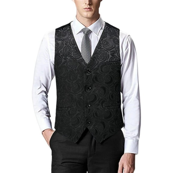 RYDCOT Mens Suit Vest V-Neck Waistcoats Sleeveless Single Breasted formal Attire Suit Top Black