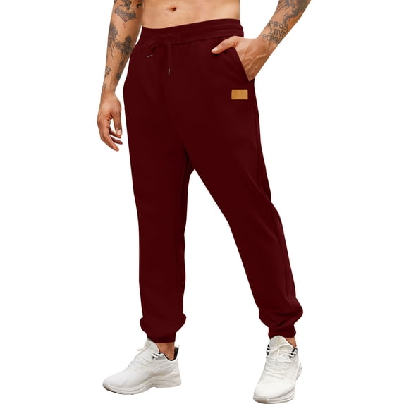 RYDCOT Mens Sweatpants with Pockets - Mesh Bottom Athletic Joggers for Men Loose Fit Gym Workout Running Casual Pants Wine