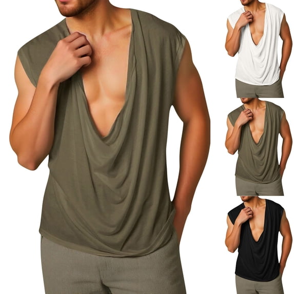 RYDCOT Mens Tank Tops Sleeveless T Shirts Deep V Neck Loose Casual Summer Beach Basic Tank Shirts White