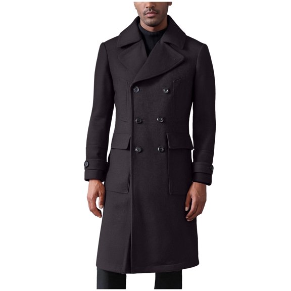 RYDCOT Mens Trench Coat Double Breasted Long Jacket Casual Windbreaker Casual Fashion Lapel Overcoat Black