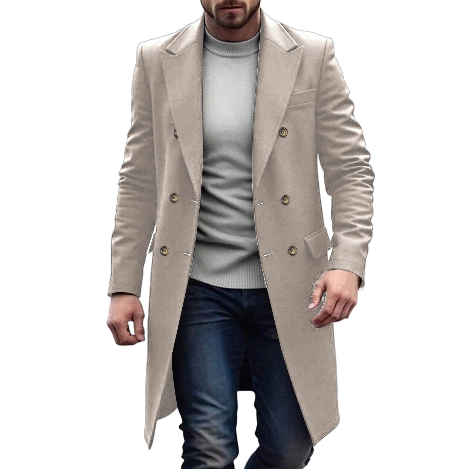 RYDCOT Mens Trench Coat Double Breasted Woolen Coat Casual