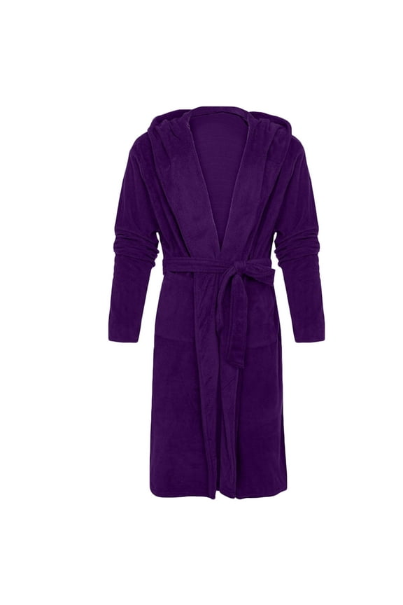 Mens Ultra Cozy Plush Fleece Robe Big and Tall with Hood, Full Length Plush Robe for Men Absorbent Long Fleece Bathrobe with Belt Warm Soft for Home and Spa 5XL Purple