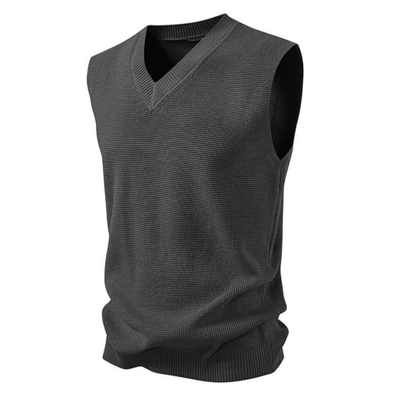 RYDCOT Mens V-Neck Knitted Sweater Sleeveless Pullover Knitwear Vest Solid Plain Loose Fit Sweater Tops Dark Gray