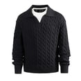 thumbnail image 1 of RYDCOT Mens V Neck Sweater Cable Knit Long Sleeve Casual Solid Color Loose Pullover Knitted Sweaters Black, 1 of 3