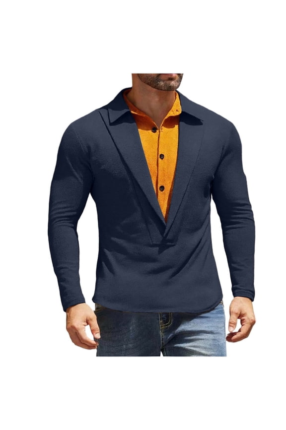 Mens V Neck Sweater Casual Button Down Waffle Knitted Pullover Slim Fit Fall Winter Basic Warm Polo Sweaters Blazers for Wedding Prom Party Navy