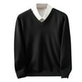 thumbnail image 1 of RYDCOT Mens V Neck Sweater Casual Cable Knit Slim Fit Pullover Long Sleeve Fall Winter Sweaters Black, 1 of 5
