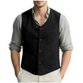thumbnail image 1 of RYDCOT Mens Vintage Cowboy Tweed Dress Suit Vest V Neck Casual Wool Waistcoat Herringbone for Wedding Groomsmen Muti Pocket Black, 1 of 9