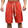 thumbnail image 1 of RYDCOT Mens Waffle Knit Gym Shorts | Mid Weight Fleece Jogger Sweat Shorts|Drawstring & Pockets Orange, 1 of 4