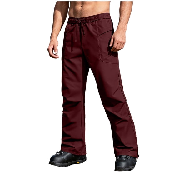 RYDCOT Mens Waterproof Snow Ski Pants, Outdoor Fishing Fleece Lined Insulated Soft Shell Winter Pants with Detachable Inner Lining and Adjustable Drawstring Wine