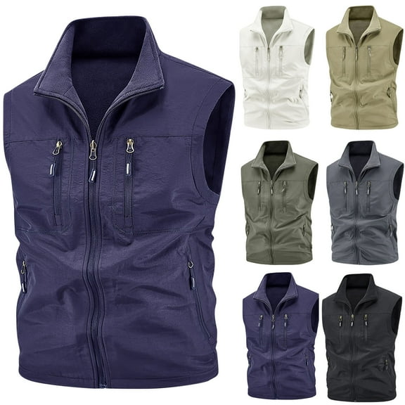 RYDCOT Mens Windproof Softshell Vest Full Zip Sleeveless Jacket with Muti Pockets Lightweight Fleece Outerwear for Cycling Hiking Outdoor Khaki