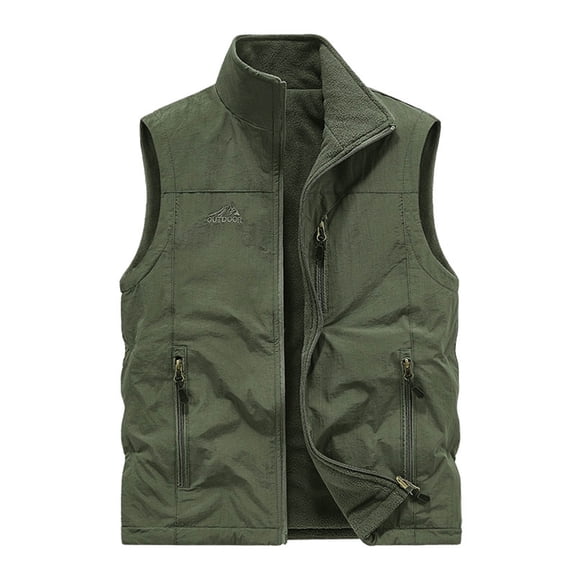 RYDCOT Mens Windproof Water-Resistant Softshell Nylon Warm Vest Full Zip Sleeveless Jacket with Muti Pockets Lightweight Fleece Outerwear for Cycling Hiking Outdoor Army Green
