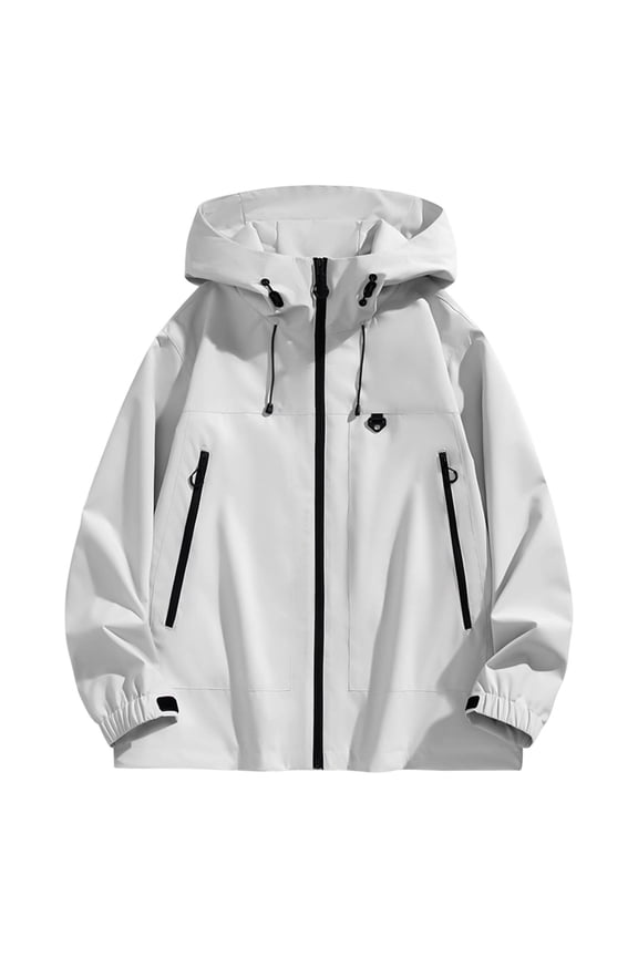 Mens Windproof Waterproof Stormcoat with Hooded Hiking Mountaineering Coat Lightweight Windbreaker White XXXXXL(XXXXXL)