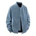 thumbnail image 1 of RYDCOT Men's Long Sleeved Stand Collar PU Leather Workwear Jacket Solid Color Zipper Cardigan Top Blue, 1 of 8