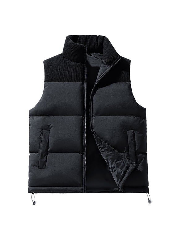 Mens Winter Vests Outerwear Puffer Vest Warm Casual Quilted Vest Bubble Padded Vest Lightweight Sleeveless Jacket Black