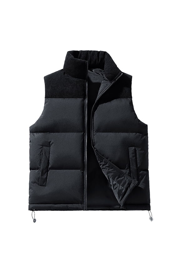 Mens Winter Vests Outerwear Puffer Vest Warm Casual Quilted Vest Bubble Padded Vest Lightweight Sleeveless Jacket Black