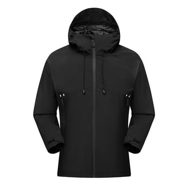 RYDCOT Outdoor Men's Waterproof Windproof Long Sleeved Hooded Jacket Mountaineering Solid Color Top Black