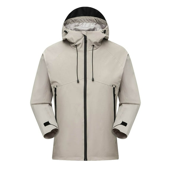 RYDCOT Outdoor Men's Waterproof Windproof Long Sleeved Hooded Jacket Mountaineering Solid Color Top Gray