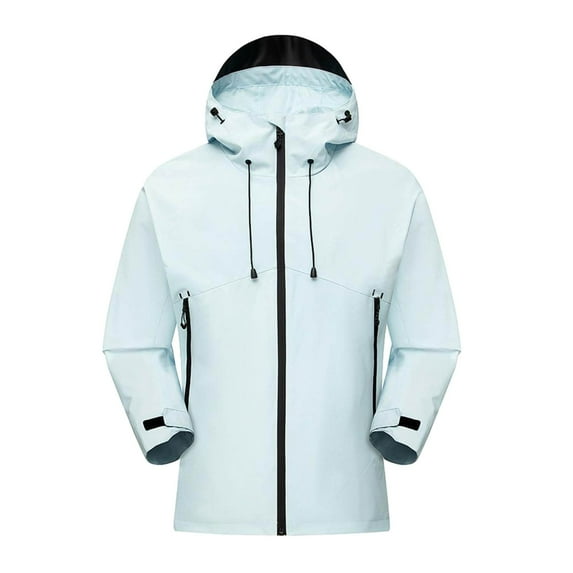 RYDCOT Outdoor Men's Waterproof Windproof Long Sleeved Hooded Jacket Mountaineering Solid Color Top Light Blue