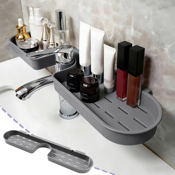RYDCOT Over the Sink Shelf, No-Drill Countertop Caddy for Toiletries & Skincare, Rust-Proof Plastic Faucet Storage Rack, Fits Most Faucets