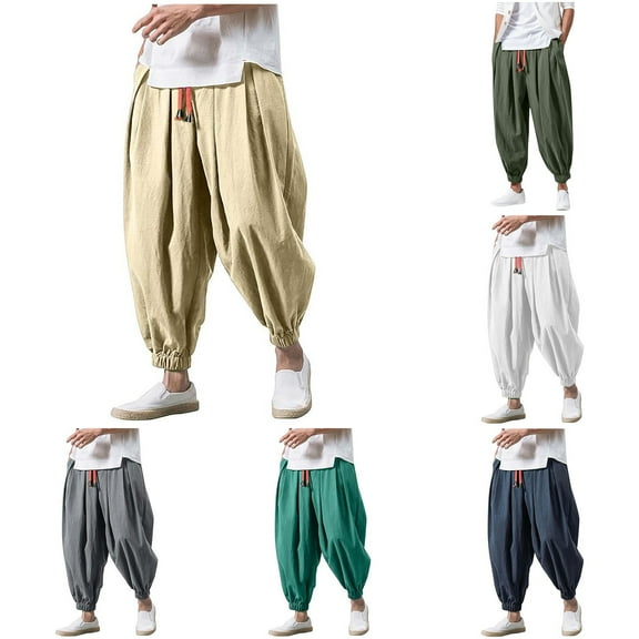 RYDCOT Pants Men Casual Harem Pant Loose Lightweight, Breathable Casual Hippie Trousers Lightweight Loose Beach Yoga Pants White